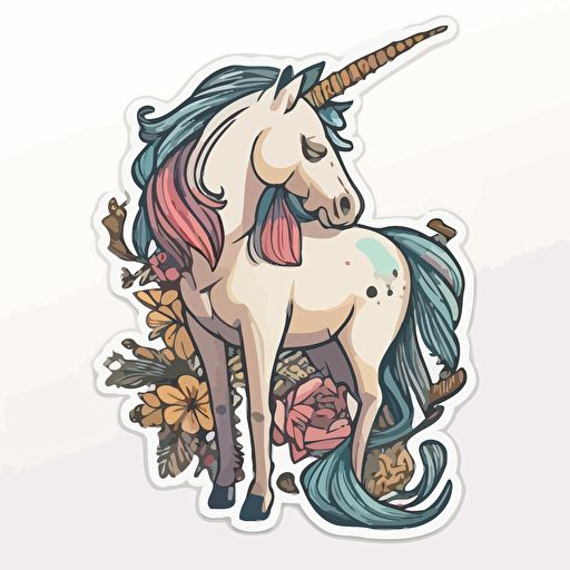 a unicorn, Sticker, Adorable, Soft Color, Street Art, Contour, Vector, White Background, Detailed