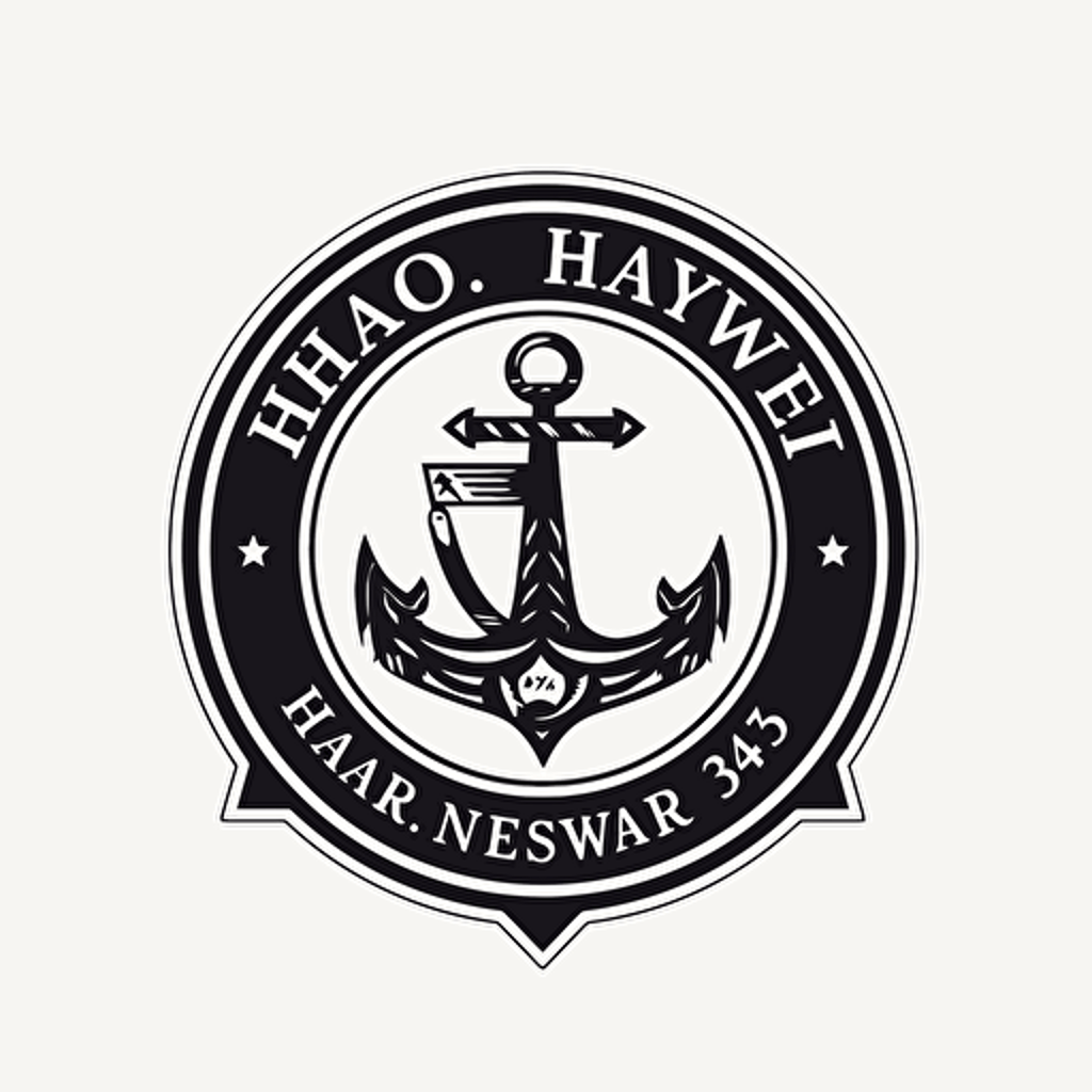 a modern, minimalist logo for a luxurious, yachts company brand named "hawaii and anchor" with an anchor, black on white background, vector, ai, very simple,