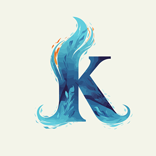 k letter as blue flame, illustration, svg, 2d, vector, no background, png format