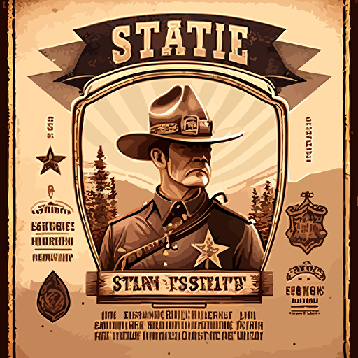 affiche, publicité, batiment sheriff office , pendaison, western, style 1800, flat, vectorized