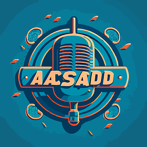 a 2D vector logo, retro style, for a podcast, blue background
