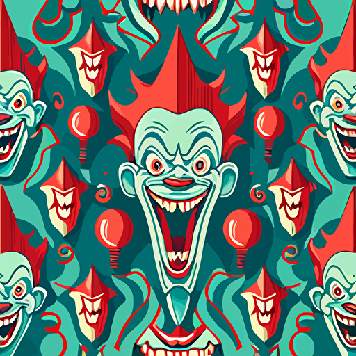 a scary clown pattern with stephen kings it included in a cartoony vector style