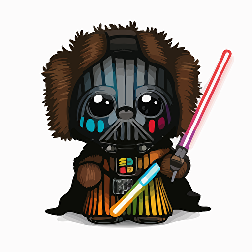 A saturated colorfull baby fur gay darth vader, goofy looking, smiling, white background, vector art , pixar style