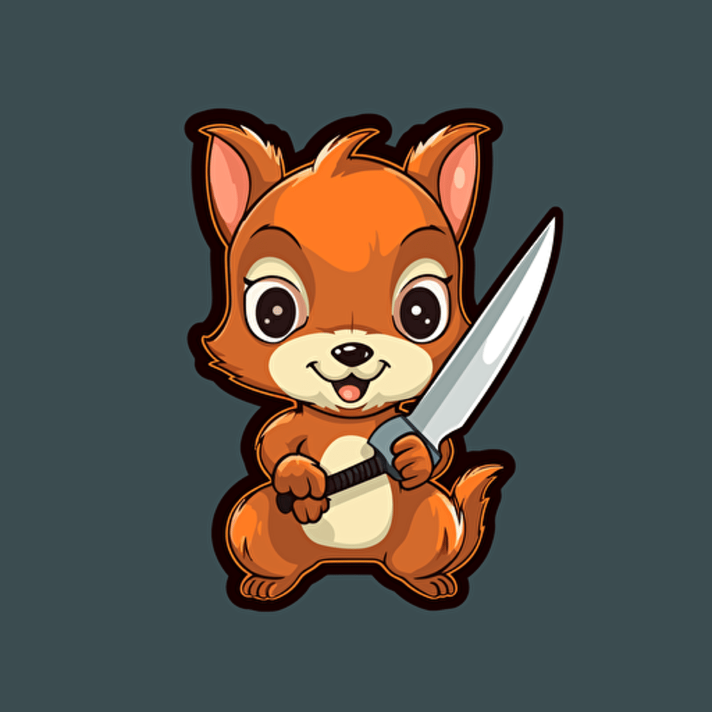 Vector sticker, cute squirrel with a knife