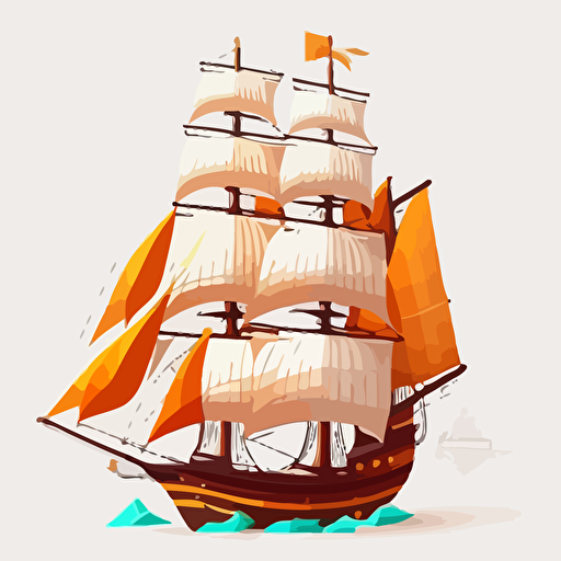 flat vector illustration of a wooden sailing ship on a white background