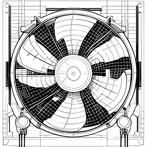 front view, digital line vector drawing of cooling fan