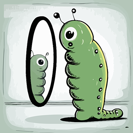 caterpillar looking into mirror in the mirror he see butterfly, vector minimalistic illustration