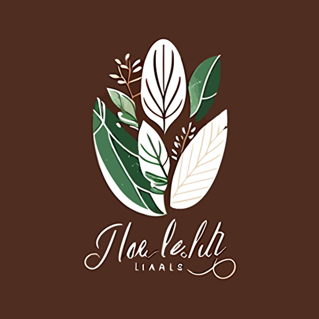 produce a lubalin-style minimalistic vector logo for organic nails shop featuring leaves and a beautiful hand with white intricate polish, in green and brown shades, abstract and simplicity