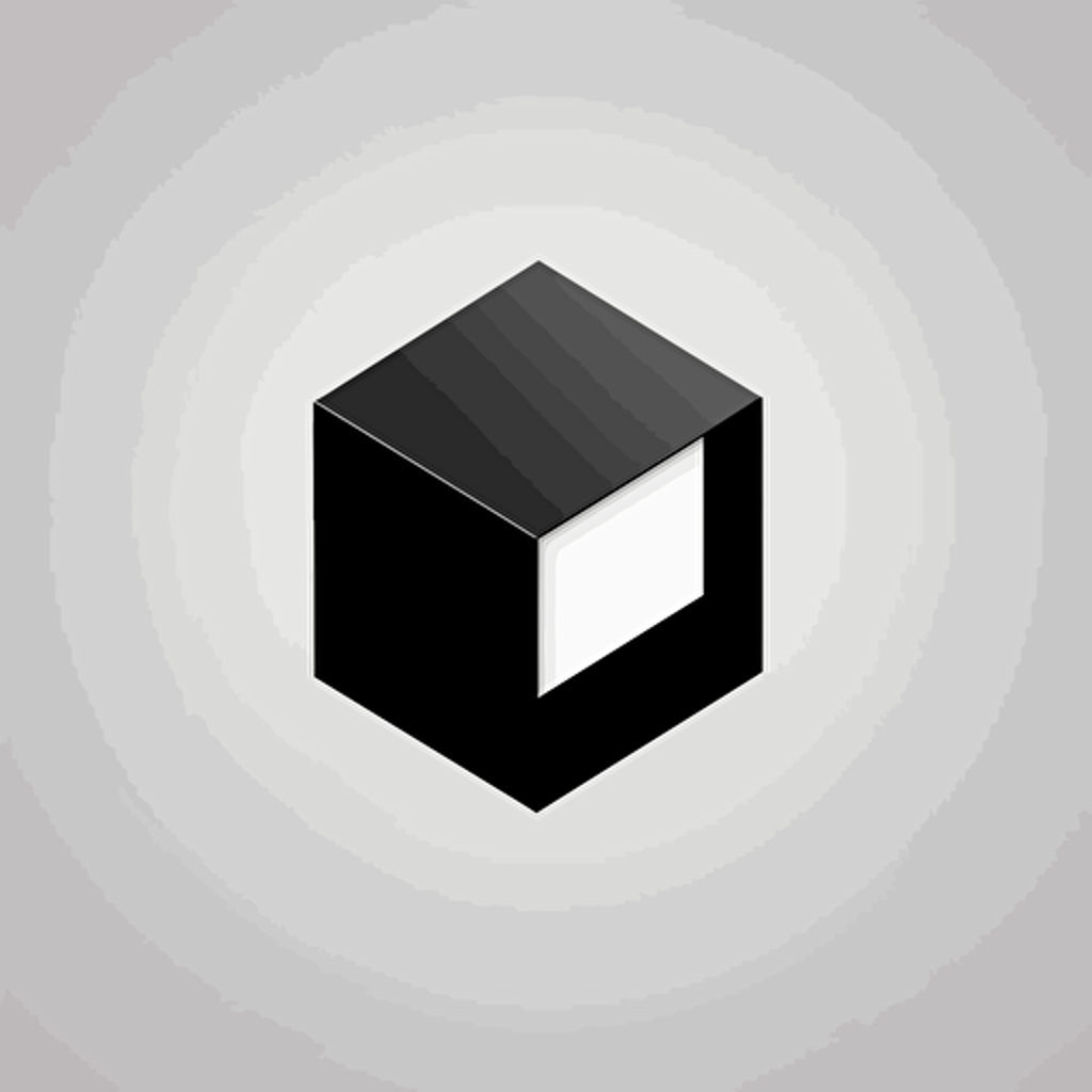 minimalistic vector logo. black and white. Showing a cube with a corner that is bitten off.