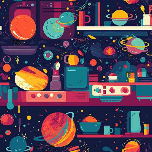 abstract colorful vector art of kitchen in space