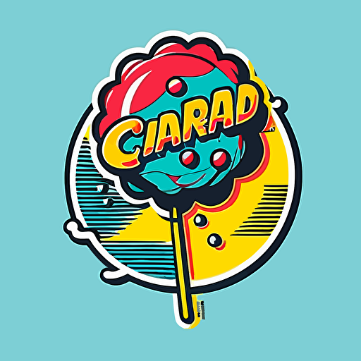 brand logo in pop art style, with a chupa chups style lollipop, minimalistic, futuristic, vector