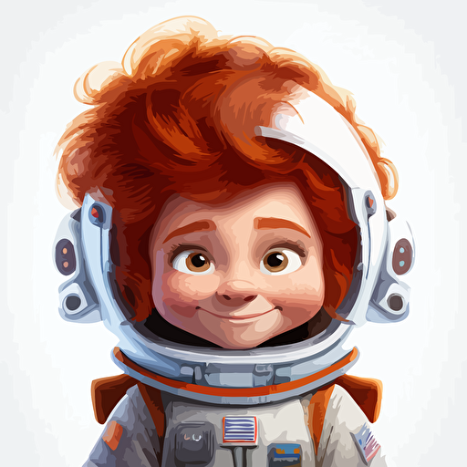 A gorgeus young fur astronaut, smiling, white background, vector art , pixar style