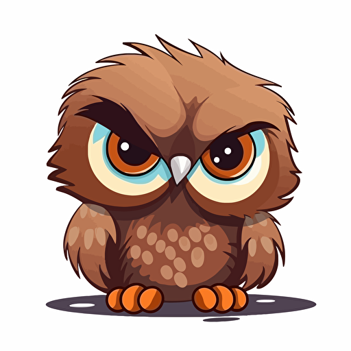 cute baby owl happy, style of children's cartoon, vector art, isolated on white, no background
