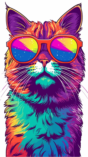 vector art of a cat wearing sunglass illustration stickers, vivid colors, colorful, pastel cute colors, white background