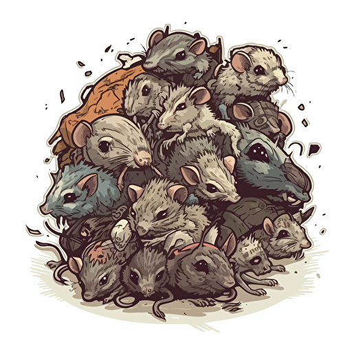 a pile of dead rats, vector, sticker, punk comic art, detailed,