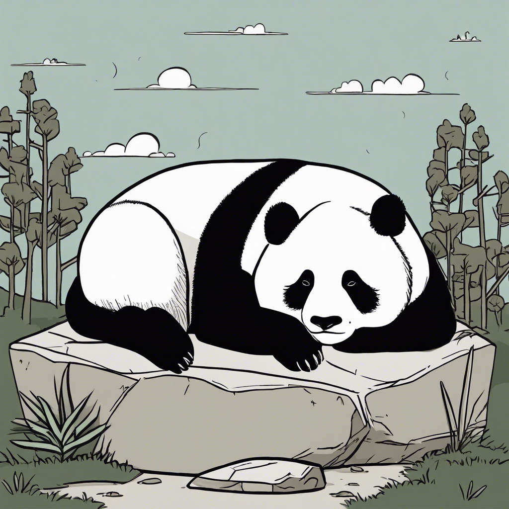 a panda sleeping on a rock