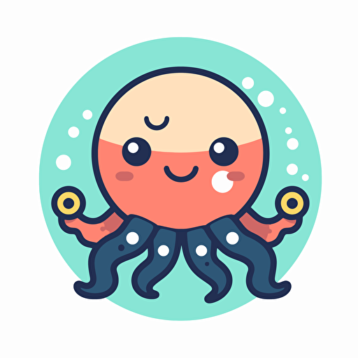 a simple flat logo featuring a smiling anime kawaii octopus with all 8 arms visible, vector image, 32k uhd