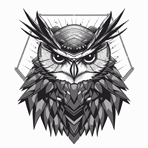 a grey scale vector logo of an owl mixed with technology