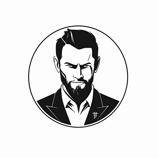 lucifer, looking at the camera, minimal, outline strokes only, black and white, logo, vector, white background
