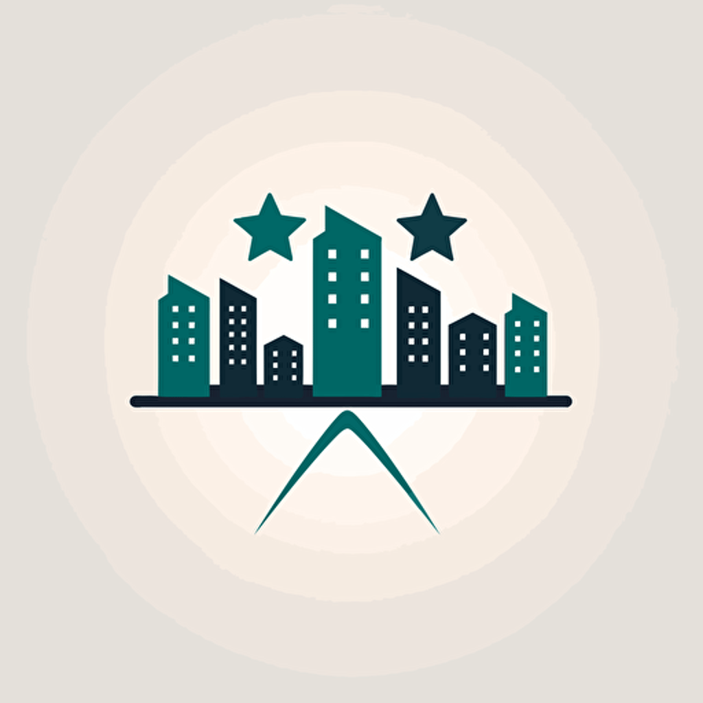 create real estate logo using buildings and a star, minimal, modern, simple, clean, vector