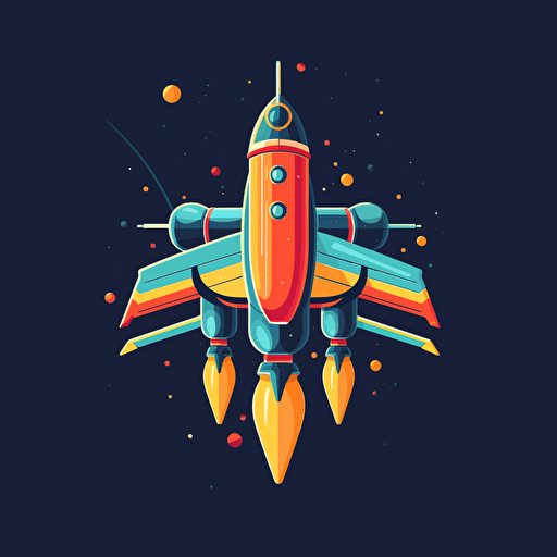 a space ship seen from above with two blasters, vector art, cartoon, colorful, minimalist, background should be solid black