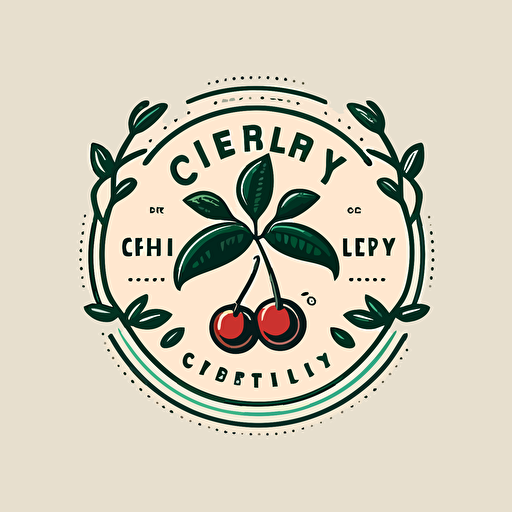 Produce a Herb Lubalin-style minimalistic vector logo for Cherry on Top Creative by placing a flat, 2D cherry within a pared-down circular frame, exemplifying the concept of simplicity as showcased in "Basics Logos" by Index Books.