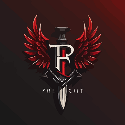 simple logo minimalist illustration of a sword with eagle wings red and black vector letter "F" letter "R"