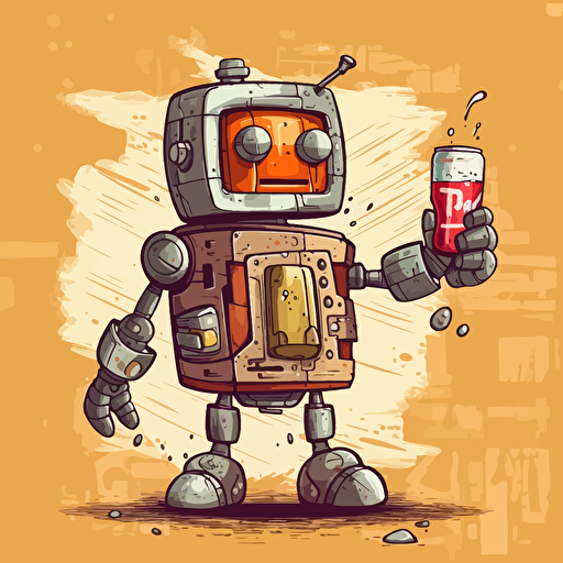 robot holding a beer, cartoon graffiti, vector