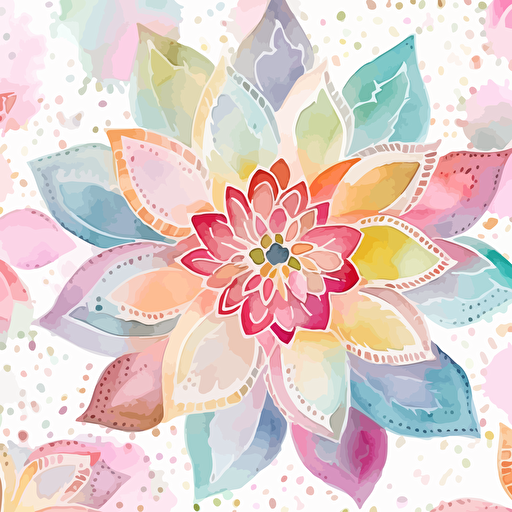 whimsical single big flower in Watercolor pattern in the style of nursery artwork. Bright, sweet. Highly Detailed, vector, render, intricate, cute, adorable, lovely. Seamless pattern repeat.