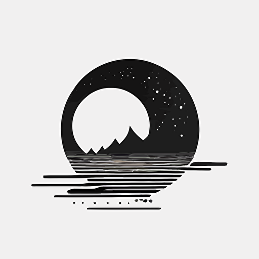 logo symbol, Sunrise over planet, stamp, black and white, vector, minimalistic, extremely simple geometric shapes