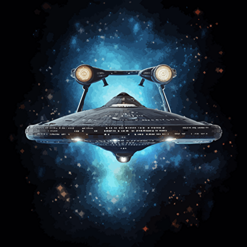 star trek spaceship, vector art, galaxy background