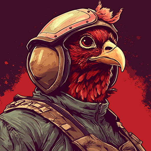 vector drawing of a fighter pilot chicken in red