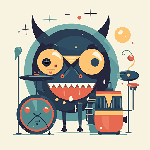 Drum music in a vector art cartoon style, flat color,