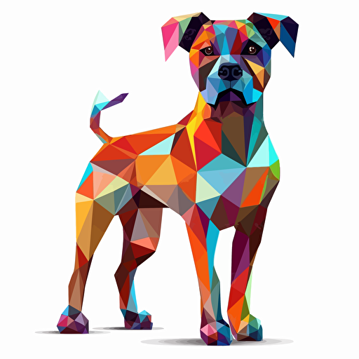 colorfull origami boxer dog, vector art, white background