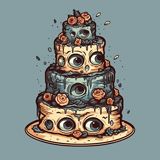 a wedding cake made of eye balls and fingers, vector, sticker, horror