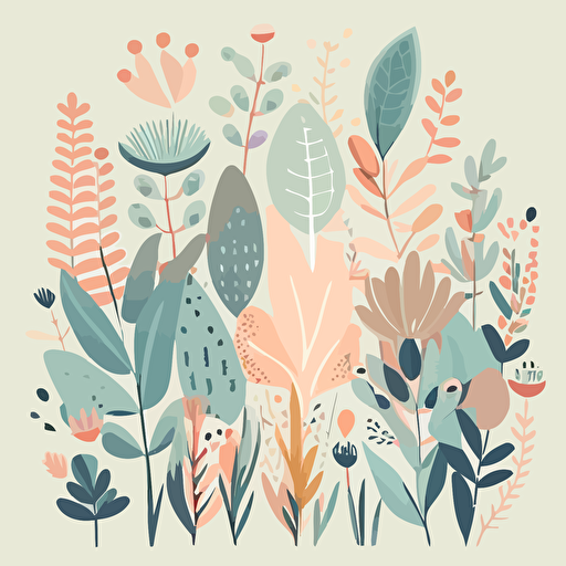 vector flat print of plants in pastel style