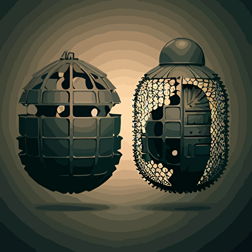 half grenade and half wireframe, logo, minimalist, vector