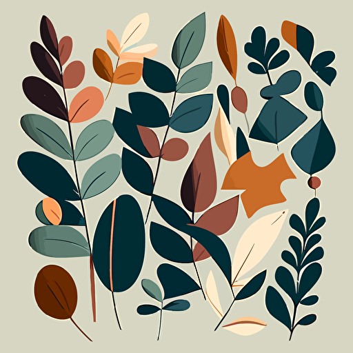Matisse inspired vector art, leaf shapes, earth tones