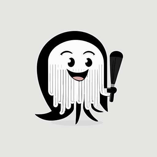 a mascot logo of a smiling squid holding a feather quill, minimalistic, black and white, basic, low detail, smooth line, flat, vector