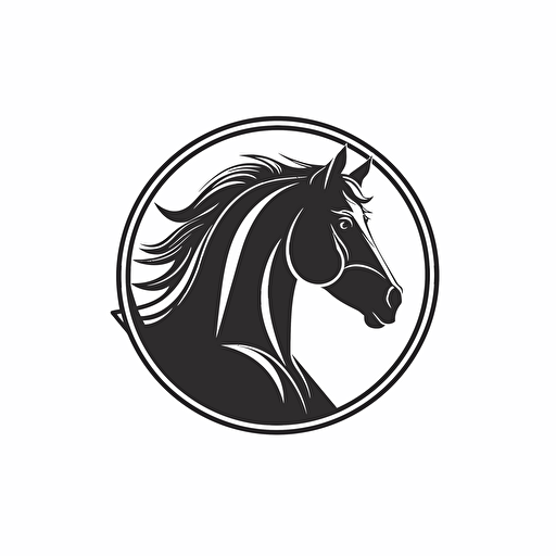 modern equestrian logo, vector flat, black and white, white background