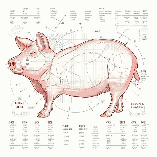 Instructional Diagram of the difference cuts of meat on an Animal, Vector, 2d