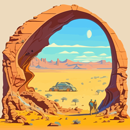 desert portal by moebius, comic book style, 2d vector art, flat colors