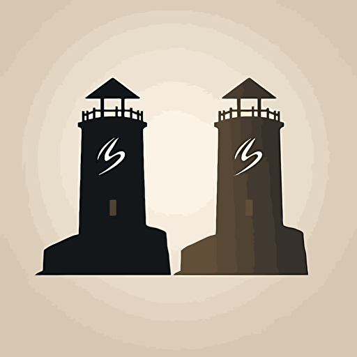 logo vector, watch tower in hill, minimalist, two colors
