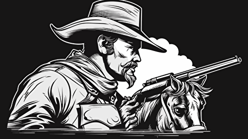 confederate soldier with war paint on his face pointing a musket riding a galloping war horse, profile view, black and white vector style illustration, thick stroke logo