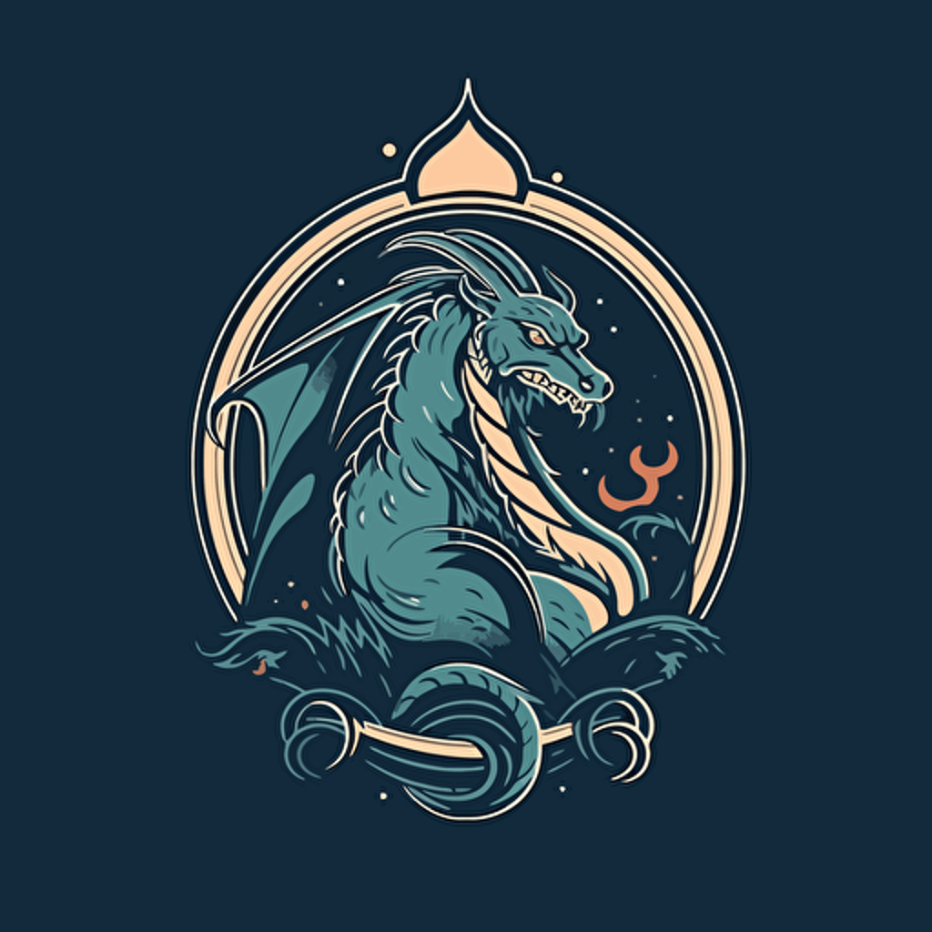 logo design, flat vector logo, dragon emblem, styke medieval emblem