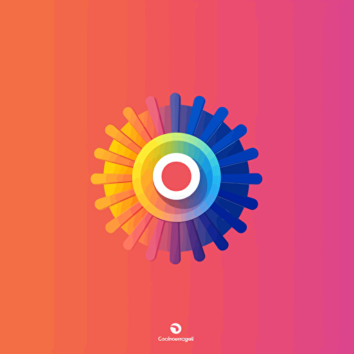 flat vector logo of circle, gradient, gear centered in fence, simple minimal, by Ivan Chermayeff