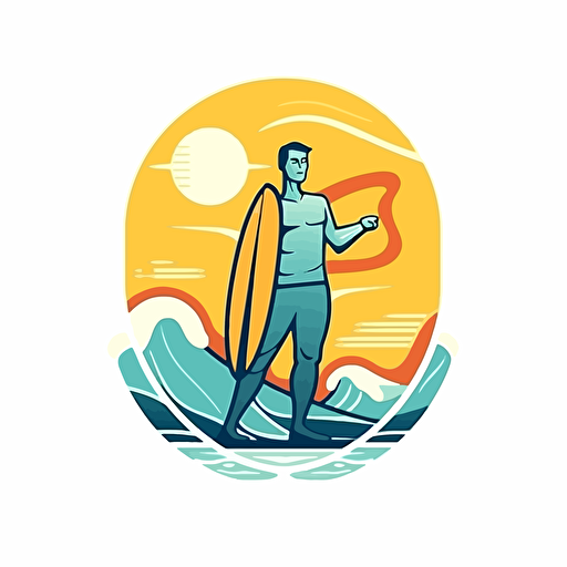 man with sub board, sea, summer, vector logo