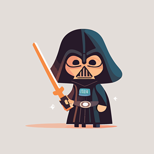 A beautiful female darth vader, goofy looking, smiling, pointing at the camera, minimalistic, flat light, white background, vector art , pixar style