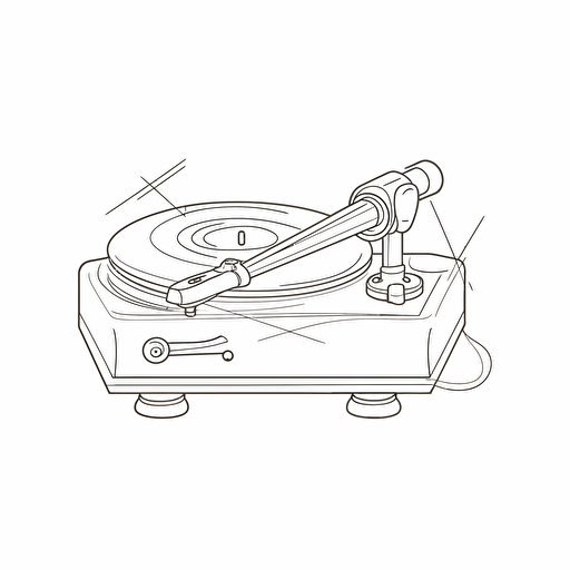 a fine pen drawing of a record player tonearm in the style of mo ganji, one line, simplicity, logo design, vector