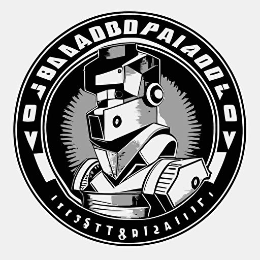 black and white vector art logo for a modern robotic tradesbot